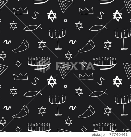 Jewish items seamless pattern, Jewish hand drawn lineart icons background, vector illustration 77740441