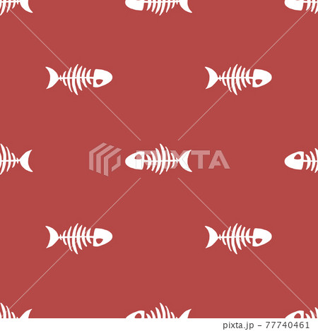 Fish bones Seamless pattern. Fish skeleton sketch, Hand drawn Cartoon Vector illustration 77740461