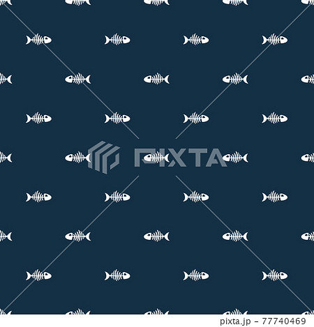 Fish bones Seamless pattern. Fish skeleton sketch, Hand drawn Cartoon Vector illustration 77740469
