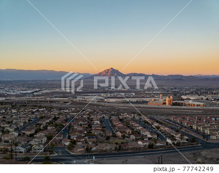 High angle view of the Vegas cityscape from Henderson View Pass 77742249