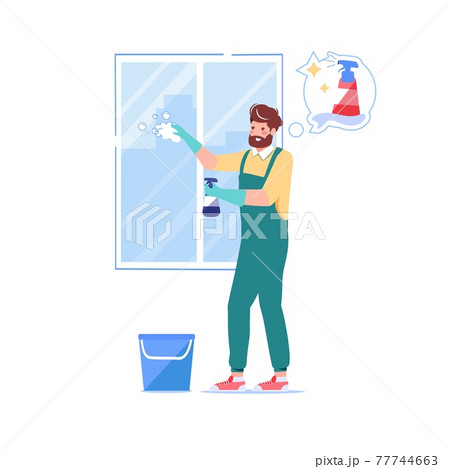 Flat cartoon cleaning service employee character,vector illustration concept Flat cartoon cleaning service employee character,vector illustration concept 77744663