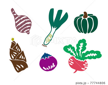 郷土野菜 伝統野菜 手描きイラストセットのイラスト素材