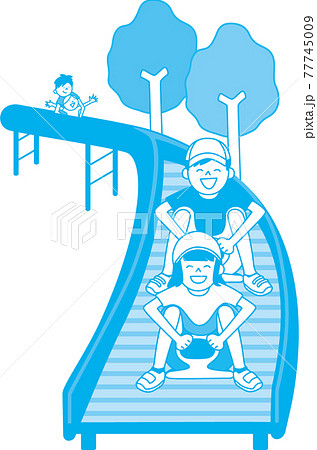 ローラー滑り台を楽しむ子供たちのイラスト素材