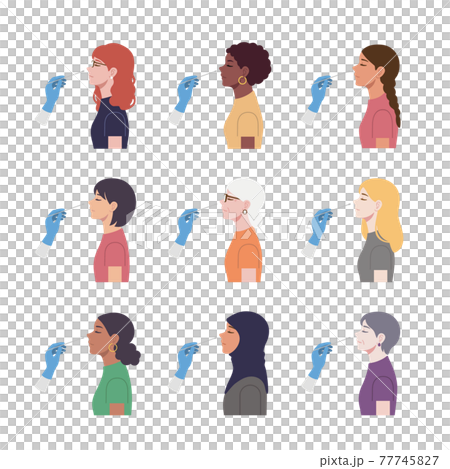 様々な国や人種の女性のpcr検査 のイラスト素材