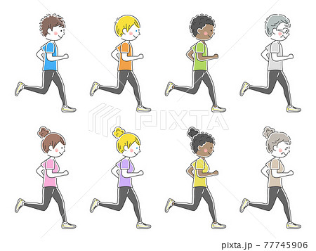 ランニングする人のイラストセットのイラスト素材
