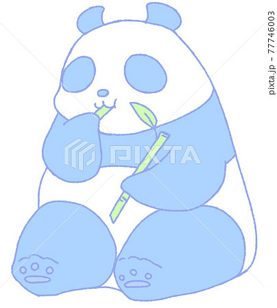 座ってササを食べるパンダ 青色 のイラスト素材