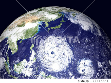 地球 日本付近に超巨大台風と 発生したてのもうひとつの台風 アップのイラスト素材 地球 日本付近に超巨大台風と 発生したてのもうひとつの台風 アップのイラスト素材