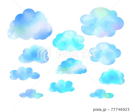 手描き水彩 雲のイラストセットのイラスト素材