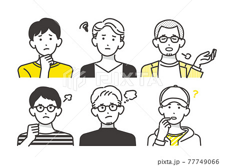 シンプルな男性の線画ベクターイラスト素材／ネガティブ／怒りや困惑 77749066