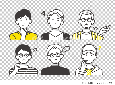 シンプルな男性の線画ベクターイラスト素材／ネガティブ／怒りや困惑 77749066
