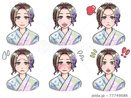 緑の浴衣女性の表情セット 77749086