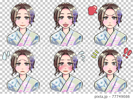 綠色浴衣女性表情套裝 77749086