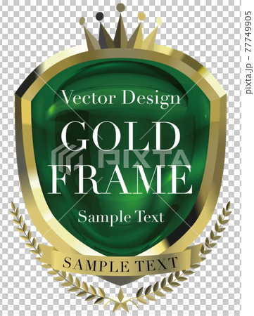 Frame shield-shaped laurel and crown gold emblem green with sample letters vector illustration Frame shield-shaped laurel and crown gold emblem green with sample letters vector illustration 77749905