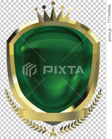 Frame shield-shaped laurel and crown gold emblem green without sample letters vector illustration Frame shield-shaped laurel and crown gold emblem green without sample letters vector illustration 77749906