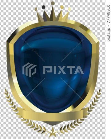 Frame shield-shaped laurel and crown gold emblem blue no sample letters vector illustration 77749910