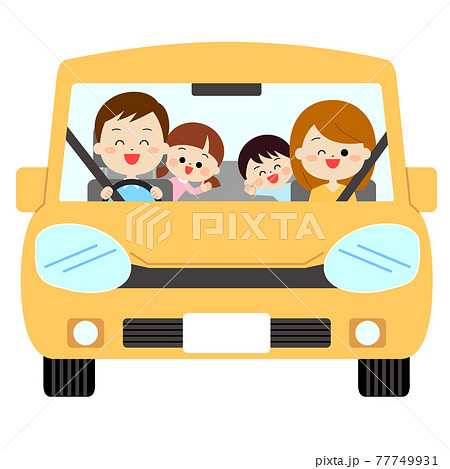 黄色い車に乗っている家族のイラスト素材