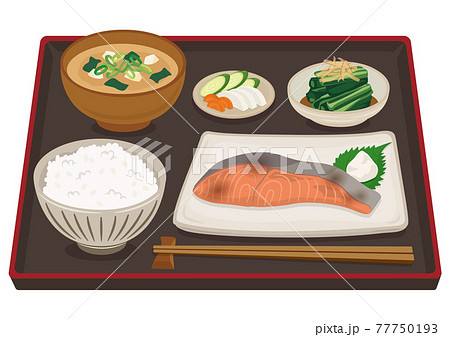 和食 朝食 朝ごはん 鮭の塩焼き のイラスト素材