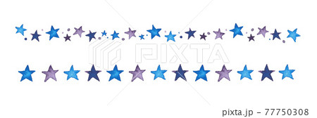 手描き水彩 青い星柄 ライン素材のイラスト素材