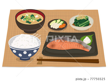 和食 朝食 朝ごはん 鮭の塩焼き のイラスト素材