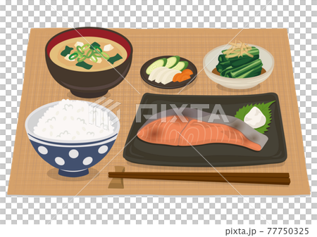 和食／朝食・朝ごはん（鮭の塩焼き） 77750325