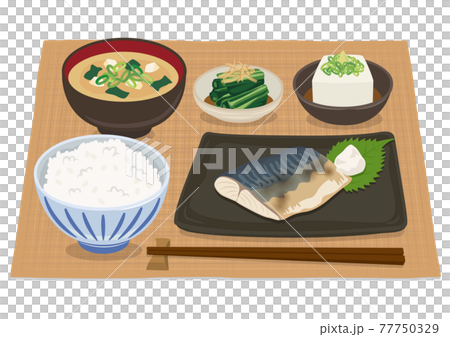 Japanese food / grilled fish set meal (mackerel) 77750329