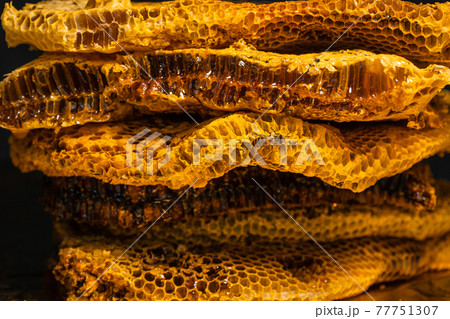 Close-Up Of Honey Bee Comb,honeycomb pattern with Bee nest Close-Up Of Honey Bee Comb,honeycomb pattern with Bee nest 77751307