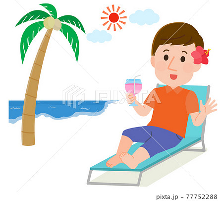 ビーチリゾートでバカンスを楽しむ男性 イラストのイラスト素材