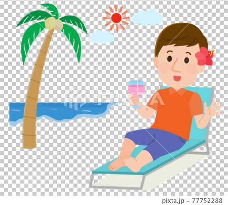 一個男人在海灘度假村享受假期的插圖 77752288