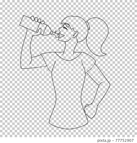 水分補給 ペットボトル 女性 線画 水分補給 ペットボトル 女性 線画 77752907
