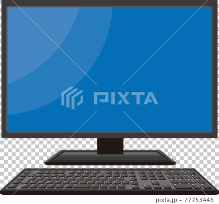Desktop PC monitor and keyboard blue 77753448