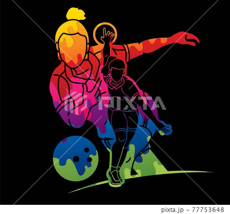 Bowling Sport Players Women Bowler Action Cartoon Graphic Vector 77753648