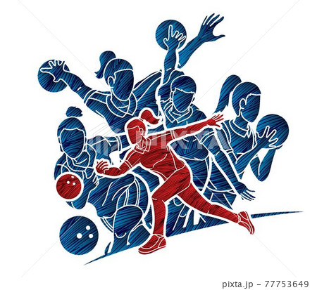 Bowling Sport Players Women Bowler Action Cartoon Graphic Vector 77753649