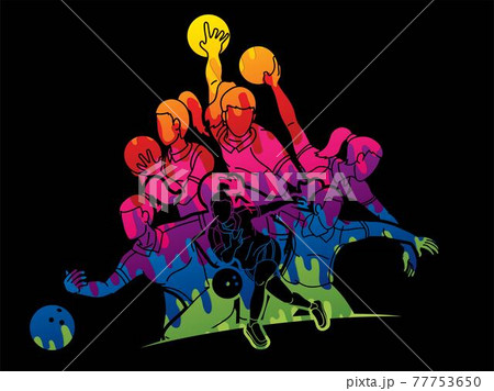 Bowling Sport Players Women Bowler Action Cartoon Graphic Vector 77753650