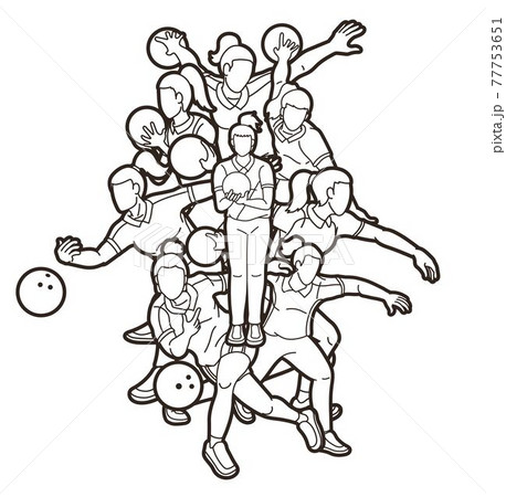 Bowling Sport Players Women Bowler Action Cartoon Graphic Vector 77753651