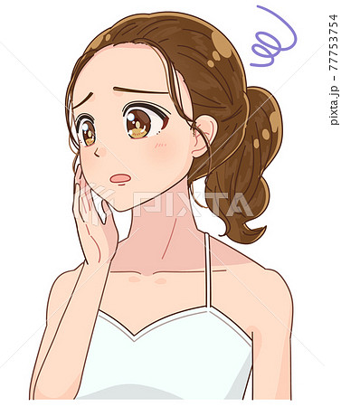 顔のコンプレックスに悩んでいる女性 77753754