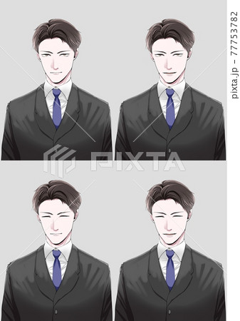 笑顔の黒髪ビジネスマン上半身正面のイラスト素材