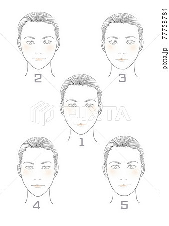 オールバック美容フェイスモデル女性顔型5種のイラスト素材