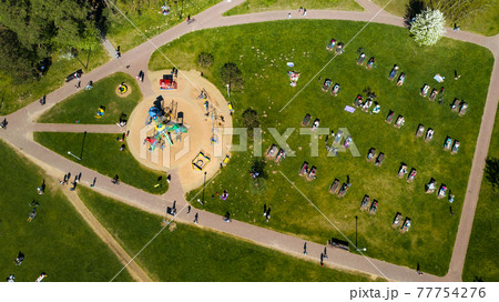 View from the height of the beach and vacationing people in Drozdy in Minsk.Belarus 77754276