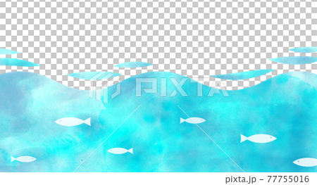 水彩の可愛い海とお魚のイラスト素材