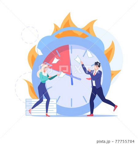 Flat cartoon office employee characters,work stress deadline vector illustration concept 77755784