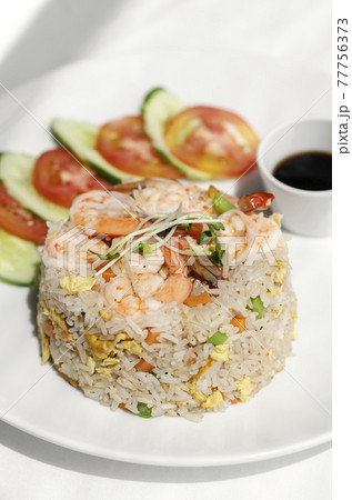 thai shrimp seafood fried rice meal in bangkok restaurant thailand 77756373