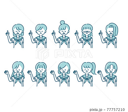 夏の制服を着た様々な女子学生のイラスト 上半身 のイラスト素材