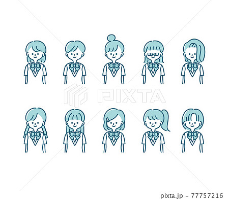 夏の制服を着た様々な女子学生のイラスト 上半身 のイラスト素材