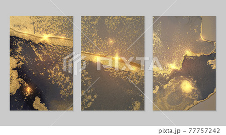 Dark grey and gold pattern with texture of geode and sparkles 77757242