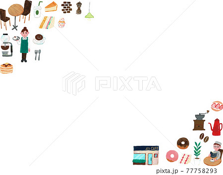 アクリル画のカフェアイコン三角フレーム 77758293