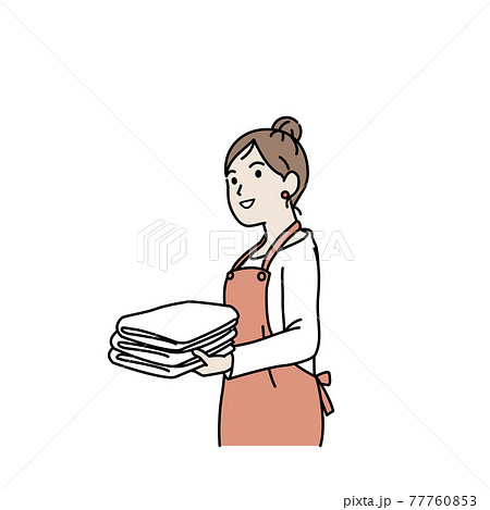 洗濯物を畳む　取り込む　主婦　女性　イラスト素材 77760853