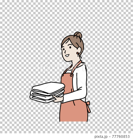 洗濯物を畳む　取り込む　主婦　女性　イラスト素材 77760853