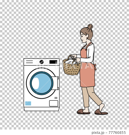 洗濯機を回す 洗濯物 主婦 女性 家事 ドラム式洗濯機 イラスト素材 洗濯機を回す 洗濯物 主婦 女性 家事 ドラム式洗濯機 イラスト素材 77760855