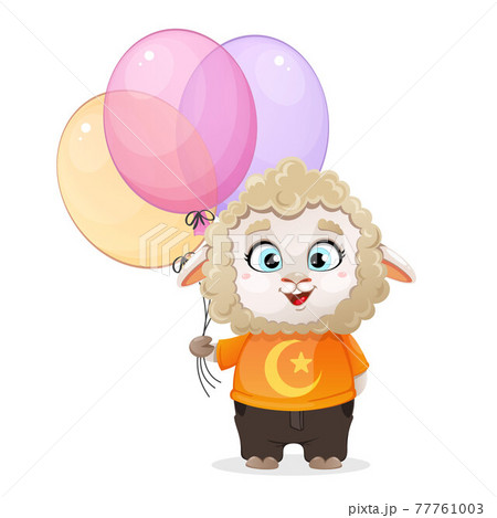 Eid al-Adha Mubarak. Funny cartoon character ram 77761003