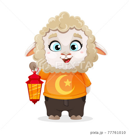 Eid al-Adha Mubarak. Funny cartoon character ram 77761010